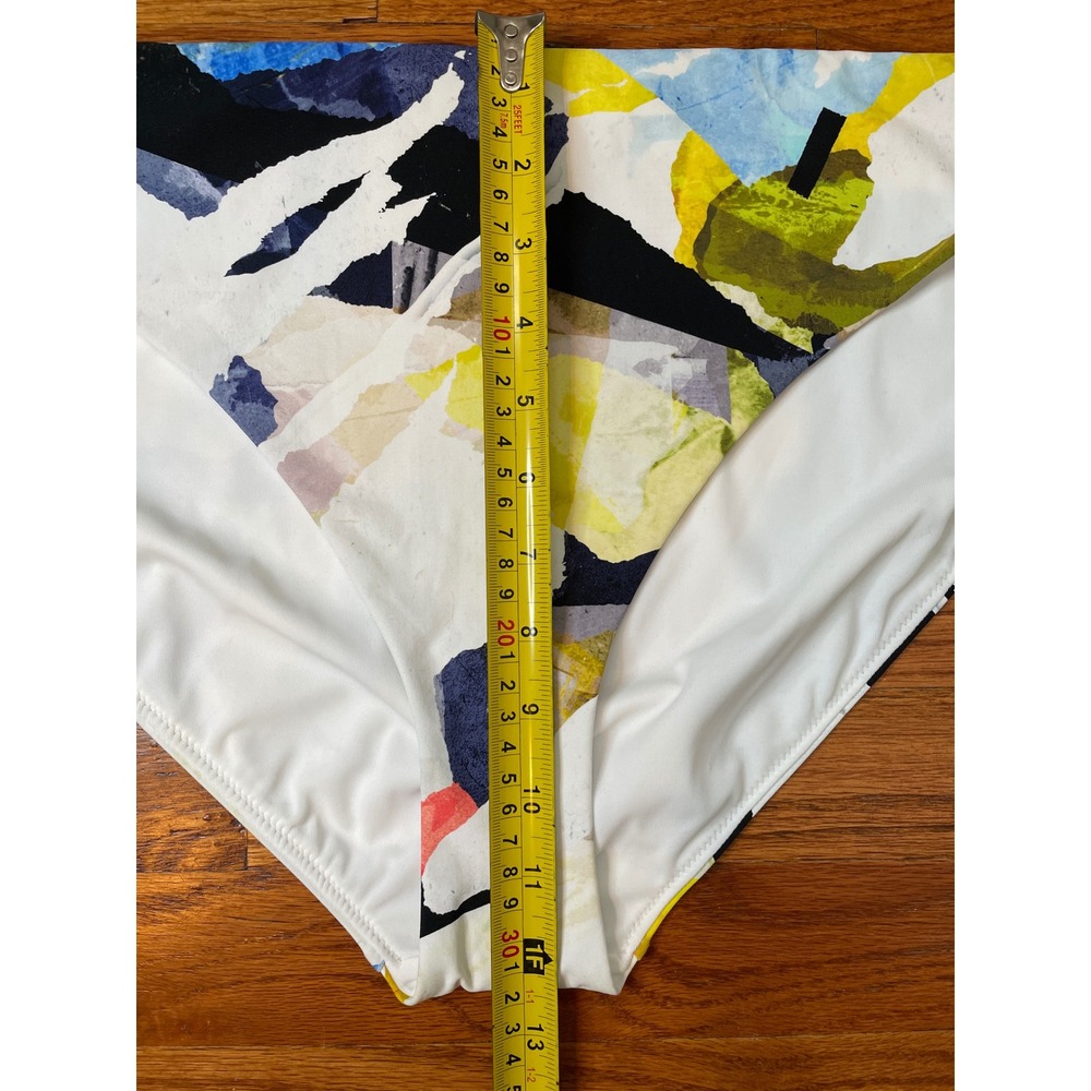 CALIA Bikini Bottoms Womens XL White Mid Rise High Leg Abstract Collage New - Picture 4 of 10